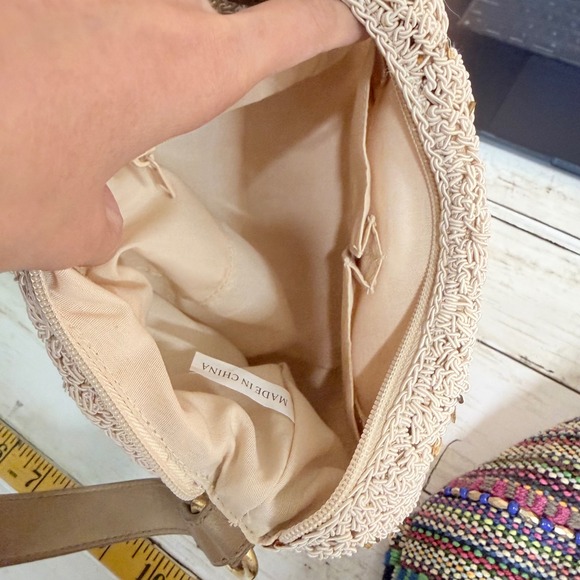 Vtg Y2K 90s Hobo Shoulder Bag Women S Cream Crochet Beaded Boho Summer Purse - Picture 7 of 12